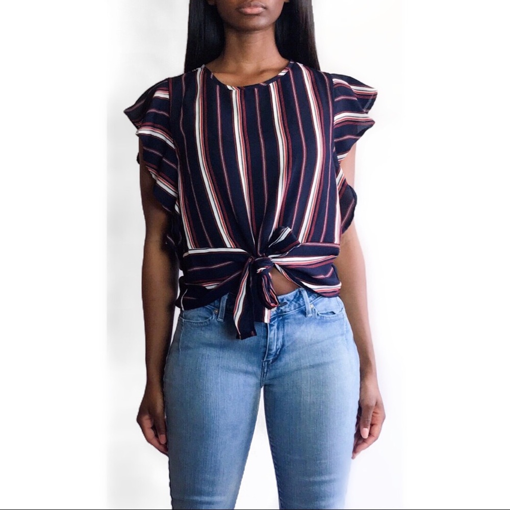 Monteau Los Angeles front-tie blouse - Navy /multi
